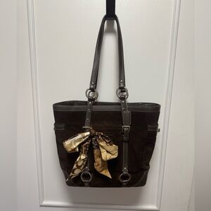 Coach Vintage F12834 Brown Suede & Leather Trim Shoulder Tote Bag